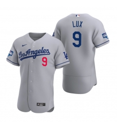 Men Los Angeles Dodgers 9 Gavin Lux Gray 2020 World Series Champions Road Flex Base Jersey