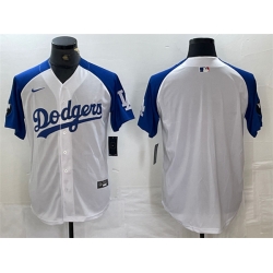 Men Los Angeles Dodgers Blank White Blue Vin Patch Cool Base Stitched Baseball Jersey