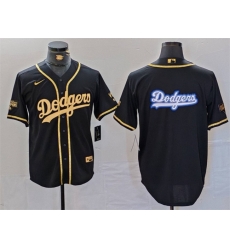 Men Los Angeles Dodgers Team Big Logo Black Gold Cool Base With Patch Stitched Baseball Jersey