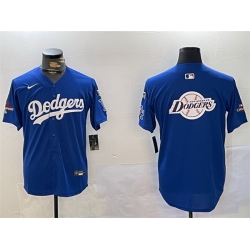 Men Los Angeles Dodgers Team Big Logo Royal 2024 World Series Champions With Fernando Memorial Patch Alternate Limited Stitched Baseball Jersey