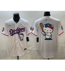 Men Los Angeles Dodgers Team Big Logo White Hello Kitty Night 2025 World Series Champions Patch Stitched Baseball Jersey