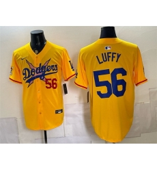Men Los Angeles Dodgers x One Piece 56 Luffy Yellow Vapor Premier Limited Stitched Baseball Jersey Men Los Angeles Dodgers x One Piece 56 Luffy Yellow Vapor Premier Limited Stitched Baseball Jersey