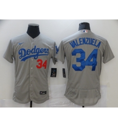 Men Nike Los Angeles Dodgers Fernando Valenzuela 34 Gray 2020 Nike Cool Base Jersey