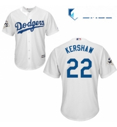 Mens Majestic Los Angeles Dodgers 22 Clayton Kershaw Replica White Home 2017 World Series Bound Cool Base MLB Jersey