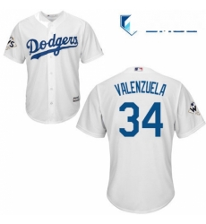 Mens Majestic Los Angeles Dodgers 34 Fernando Valenzuela Replica White Home 2017 World Series Bound Cool Base MLB Jersey