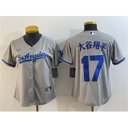 Women Los Angeles Dodgers 17  Shohei Ohtani Grey Stitched Jersey  2