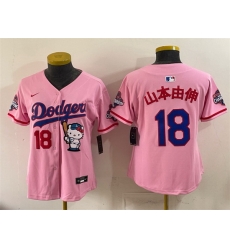 Women Los Angeles Dodgers 18 Yoshinobu Yamamoto Pink Hello Kitty Night 2025 World Series Champions Patch Stitched Baseball Jersey Women Los Angeles Dodgers 18 Yoshinobu Yamamoto Pink Hello Kitty Night 2025 World Series Champions Patch Stitched Baseball Jersey