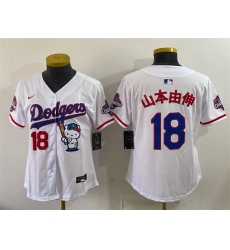 Women Los Angeles Dodgers 18 Yoshinobu Yamamoto White Hello Kitty Night 2025 World Series Champions Patch Stitched Baseball Jersey Women Los Angeles Dodgers 18 Yoshinobu Yamamoto White Hello Kitty Night 2025 World Series Champions Patch Stitched Baseball Jersey