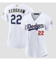 Women Los Angeles Dodgers  22 Clayton Kershaw White 2026 Gold Collection Stadium Stitched Baseball Jersey  