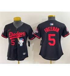 Women Los Angeles Dodgers 5 Freddie Freeman Black Hello Kitty Night 2025 World Series Champions Patch Stitched Baseball Jersey Women Los Angeles Dodgers 5 Freddie Freeman Black Hello Kitty Night 2025 World Series Champions Patch Stitched Baseball Jersey