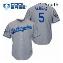 Youth Majestic Los Angeles Dodgers 5 Corey Seager Authentic Grey Road Cool Base 2018 World Series MLB Jersey