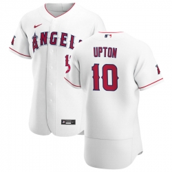 Men Los Angeles Angels 10 Justin Upton Men Nike White Home 2020 Flex Base Player MLB Jersey