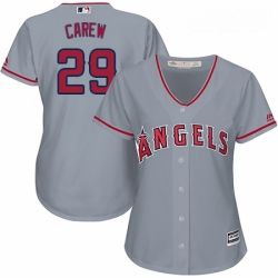 Womens Majestic Los Angeles Angels of Anaheim 29 Rod Carew Replica Grey Road Cool Base MLB Jersey