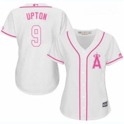 Womens Majestic Los Angeles Angels of Anaheim 9 Justin Upton Authentic White Fashion Cool Base MLB Jersey 