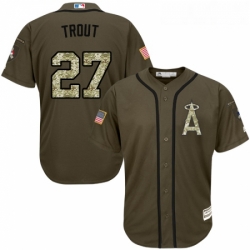 Youth Majestic Los Angeles Angels of Anaheim 27 Mike Trout Replica Green Salute to Service MLB Jersey