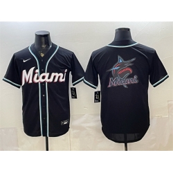 Men Miami Marlins Team Big Logo 2026 Fashion Replica Black Out Stitched Baseball Jersey