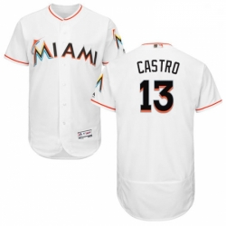 Mens Majestic Miami Marlins 13 Starlin Castro White Home Flex Base Authentic Collection MLB Jersey