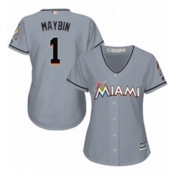 Womens Majestic Miami Marlins 1 Cameron Maybin Authentic Grey Road Cool Base MLB Jersey 