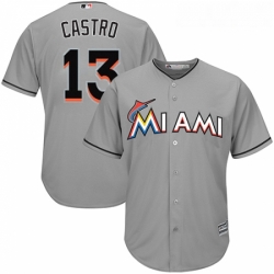 Youth Majestic Miami Marlins 13 Starlin Castro Replica Grey Road Cool Base MLB Jersey 