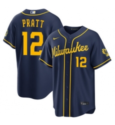 Men Milwaukee Brewers 12 Cooper Pratt Navy 2025 With Patch Stitched Baseball Jersey Men Milwaukee Brewers 12 Cooper Pratt Navy 2025 With Patch Stitched Baseball Jersey