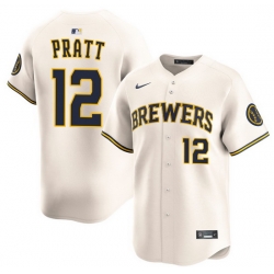 Men Milwaukee Brewers 15 Cooper Pratt Home White Ice Cream Stitched Limited Jersey