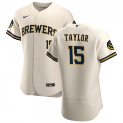 Men Milwaukee Brewers 15 Tyrone Taylor Men Nike Cream Home 2020 Flex Base Player MLB Jersey