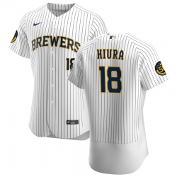 Men Milwaukee Brewers 18 Keston Hiura Men Nike White Home 2020 Flex Base Player MLB Jersey