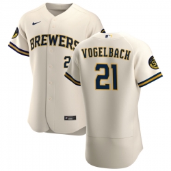 Men Milwaukee Brewers 21 Daniel Vogelbach Men Nike Cream Home 2020 Flex Base Player MLB Jersey