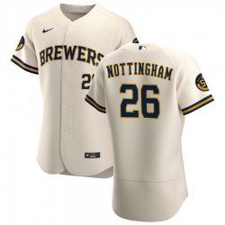 Men Milwaukee Brewers 26 Jacob Nottingham Men Nike Cream Home 2020 Flex Base Player MLB Jersey