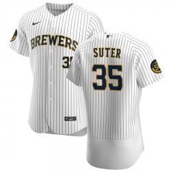 Men Milwaukee Brewers 35 Brent Suter Men Nike White Home 2020 Flex Base Player MLB Jersey