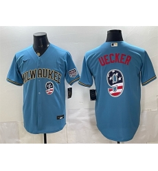Men Milwaukee Brewers  9 Bob Uecker Blue 2026 USA 250 Fourth of July Home Stadium Stitched Baseball Jersey