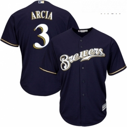 Mens Majestic Milwaukee Brewers 3 Orlando Arcia Replica Navy Blue Alternate Cool Base MLB Jersey