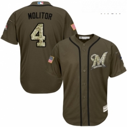 Mens Majestic Milwaukee Brewers 4 Paul Molitor Authentic Green Salute to Service MLB Jersey
