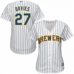 Womens Majestic Milwaukee Brewers 27 Zach Davies Replica White Home Cool Base MLB Jersey 