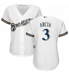 Womens Majestic Milwaukee Brewers 3 Orlando Arcia Replica White Home Cool Base MLB Jersey