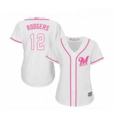 Womens Milwaukee Brewers 12 Aaron Rodgers Replica White Fashion Cool Base Baseball Jersey 