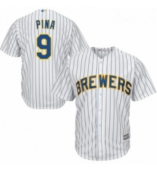 Youth Majestic Milwaukee Brewers 9 Manny Pina Authentic White Home Cool Base MLB Jersey 