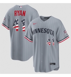 Men Minnesota Twins 41 Joe Ryan Grey 2026 USA 250 Fourth of July Stitched Baseball Jerseys Men Minnesota Twins 41 Joe Ryan Grey 2026 USA 250 Fourth of July Stitched Baseball Jerseys