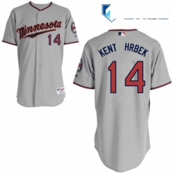 Mens Majestic Minnesota Twins 14 Kent Hrbek Authentic Grey Road Cool Base MLB Jersey