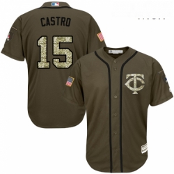 Mens Majestic Minnesota Twins 15 Jason Castro Authentic Green Salute to Service MLB Jersey