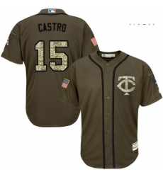 Mens Majestic Minnesota Twins 15 Jason Castro Replica Green Salute to Service MLB Jersey