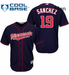 Mens Majestic Minnesota Twins 19 Anibal Sanchez Replica Navy Blue Alternate Road Cool Base MLB Jersey 