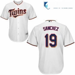 Mens Majestic Minnesota Twins 19 Anibal Sanchez Replica White Home Cool Base MLB Jersey 