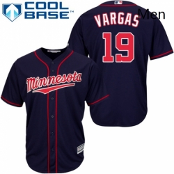 Mens Majestic Minnesota Twins 19 Kennys Vargas Replica Navy Blue Alternate Road Cool Base MLB Jersey