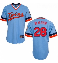 Mens Majestic Minnesota Twins 28 Bert Blyleven Replica Light Blue Cooperstown Throwback MLB Jersey