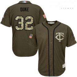 Mens Majestic Minnesota Twins 32 Zach Duke Authentic Green Salute to Service MLB Jersey 