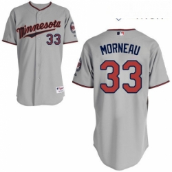 Mens Majestic Minnesota Twins 33 Justin Morneau Replica Grey Road Cool Base MLB Jersey