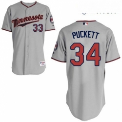 Mens Majestic Minnesota Twins 34 Kirby Puckett Authentic Grey Road Cool Base MLB Jersey