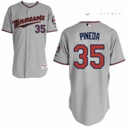 Mens Majestic Minnesota Twins 35 Michael Pineda Authentic Grey Road Cool Base MLB Jersey 