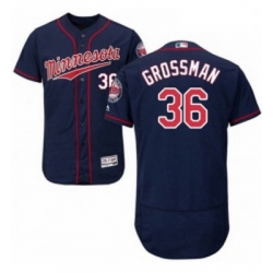 Mens Majestic Minnesota Twins 36 Robbie Grossman Authentic Navy Blue Alternate Flex Base Jersey Authentic C